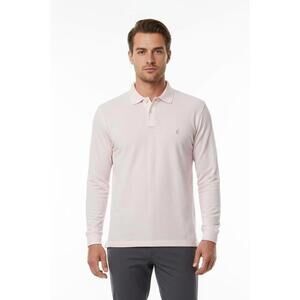JOHNNIE-O Men’s Hangin’ Out Long Sleeve Cotton Polo in Light Pink-Size Small